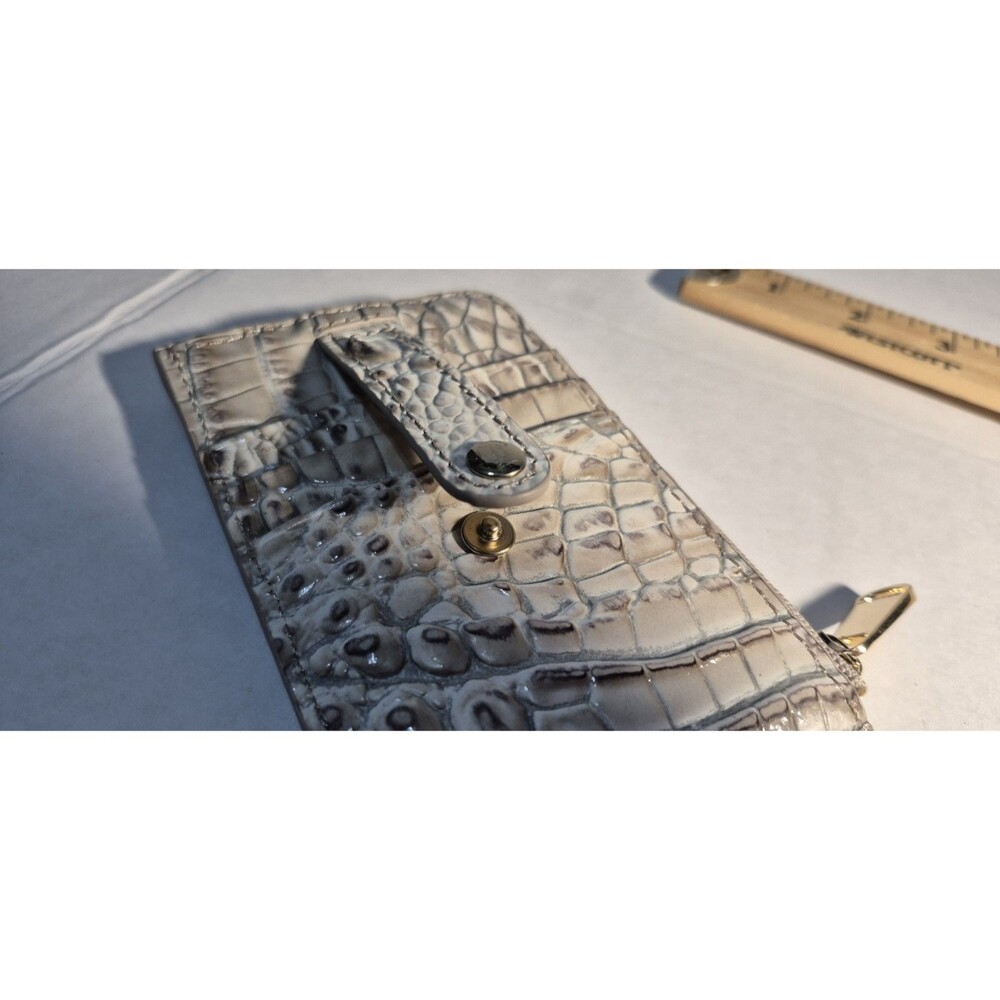 Brahmin Melbourne Credit Card Wallet Slim Zip Case Leather Cream Grey Neutral - Picture 12 of 13